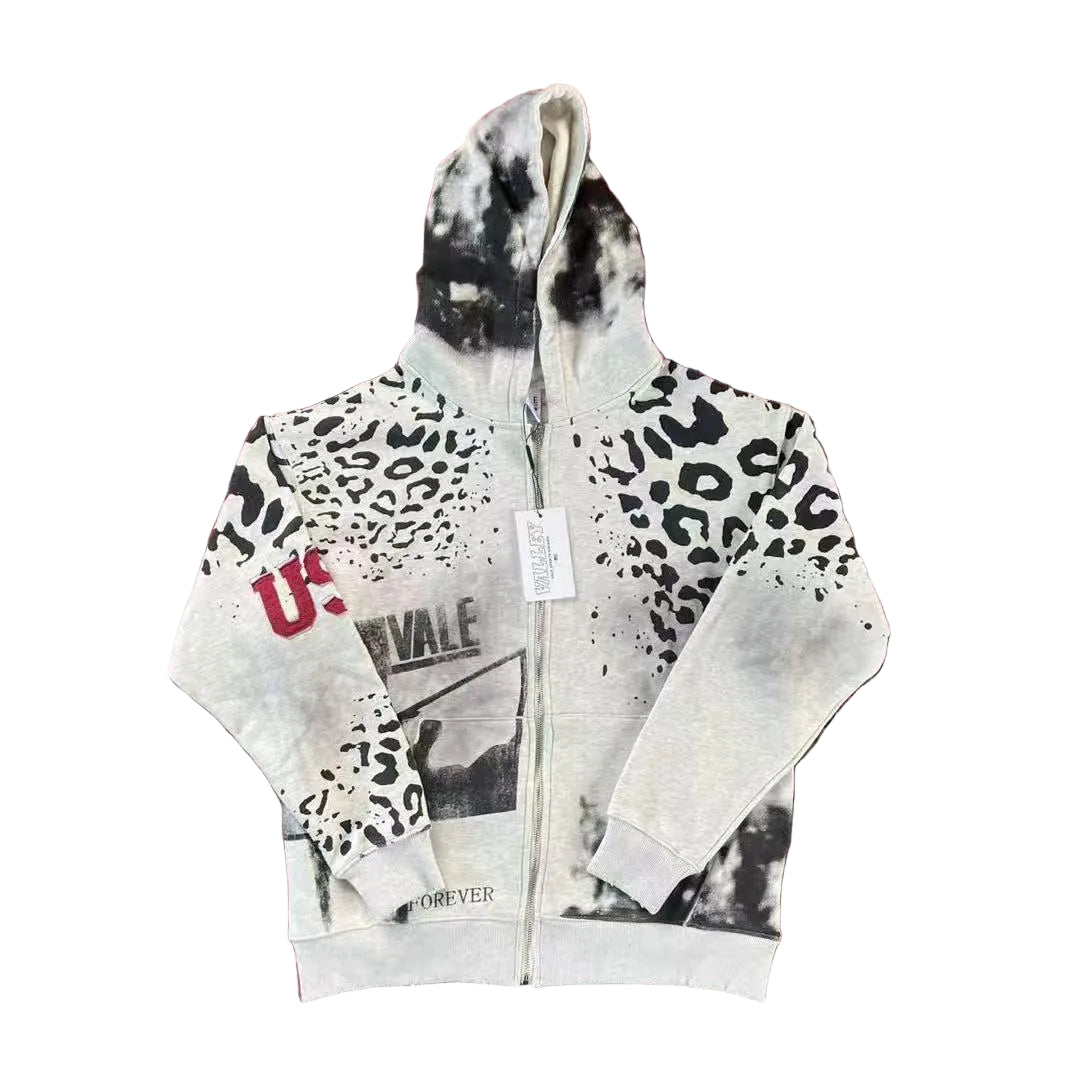Vale Forever Leopard & Vintage Wash Full-Zip Hoodie white