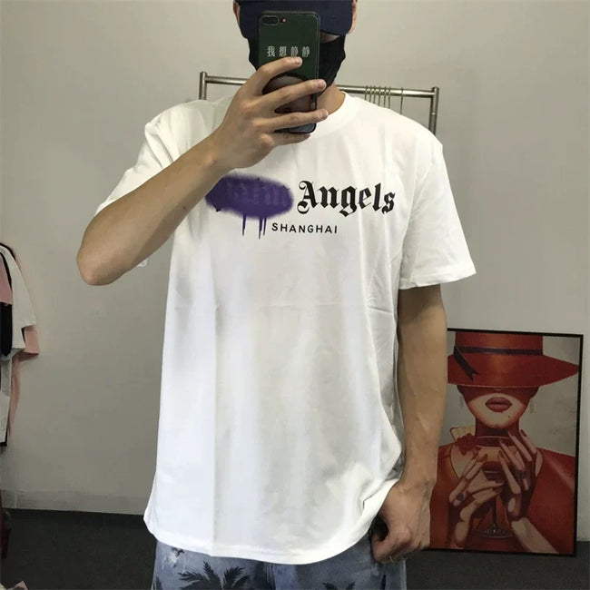 Palm Angels White Purple Drip Shanghai Logo Tee Hover Image