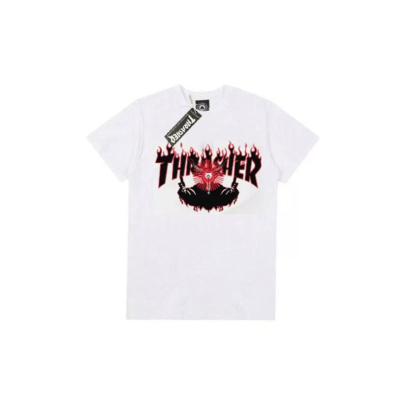 Thrasher Red‑Black Eye Flame Graphic White Special‑Edition Unisex T‑Shirt