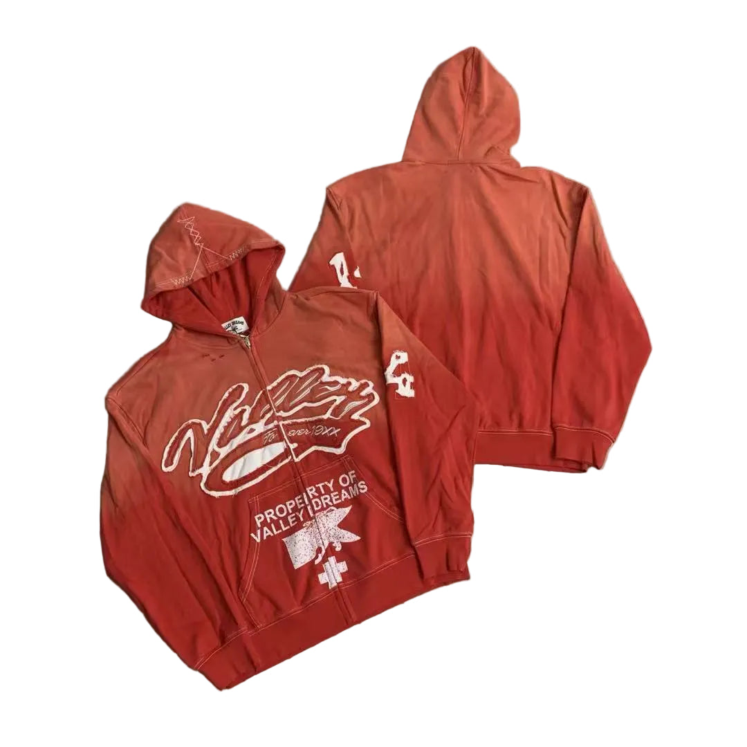 Vale Forever Valley Property Crest Contrast Stitch Vintage Wash Full-Zip Hoodie orange