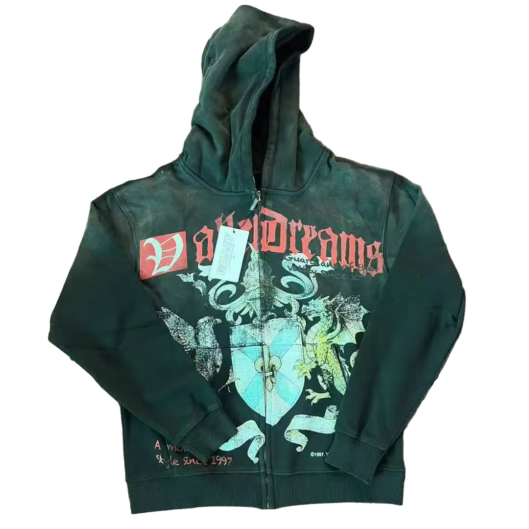 Vale Forever Valley Dreams Crest & Shield Graphic Vintage Wash Full-Zip Hoodie