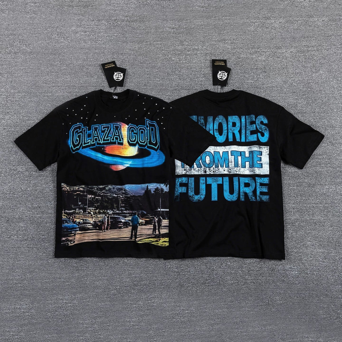 GLAZA GOD Men's Futuristic Graphic Oversized T-Shirt – Y2K Streetwear Double-Sided Print Casual Tee