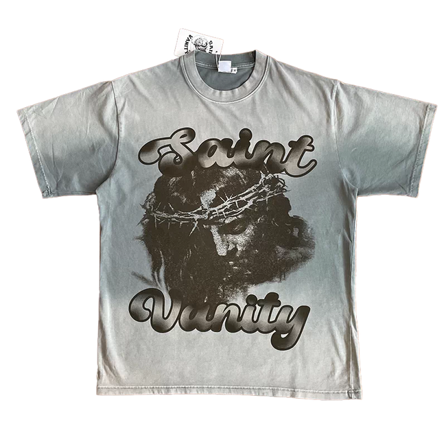 SAINT VANITY Washed Antique Portrait Print Casual Short-Sleeved T-Shirt Main Image