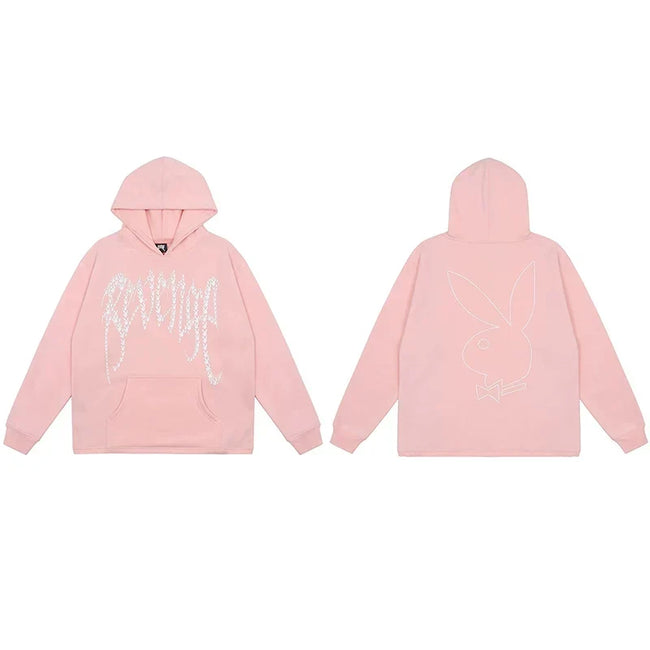 Revenge x Playboy Rhinestone / Outline Bunny Arch Logo Pullover Hoodie Pink Hover Image