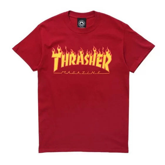 Thrasher Yellow‑Orange Fire Logo Bright Red Short‑Sleeve Casual Skate Tee Hover Image