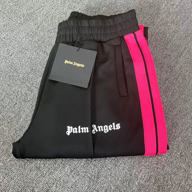 Palm Angels Black Pink Stripe Track Pants Unisex Hover Image