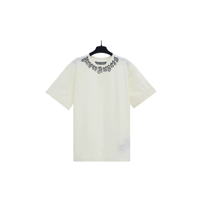 Palm Angels Neck Logo Cream Tee Hover Image