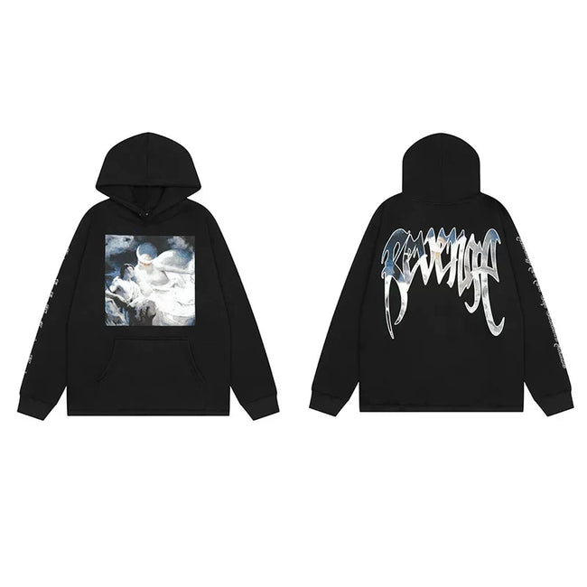 Revenge Angel Painting Blue Arch Logo Pullover Hoodie Hover Image