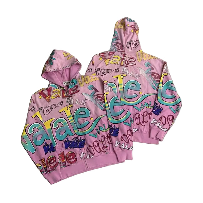 Vale Forever All-Over Vale Graffiti Print Vintage Wash Full-Zip Hoodie pink Hover Image