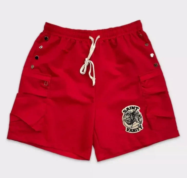 SAINT VANITY Button Embroidered Patchwork Casual Shorts Main Image