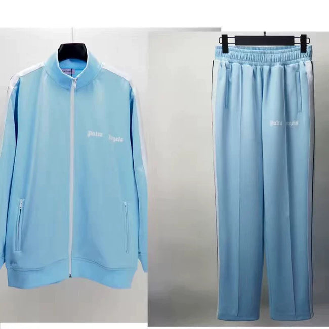 Palm Angels Light Blue Side Stripe Tracksuit 2 Piece Set Zip Jacket + Sweatpants Unisex Streetwear Hover Image