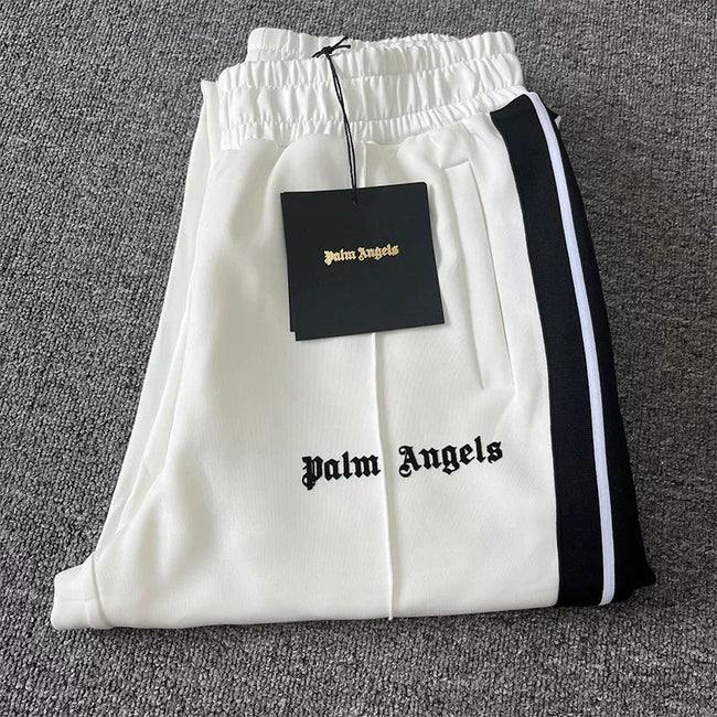 Palm Angels White Black Stripe Track Pants Unisex Hover Image
