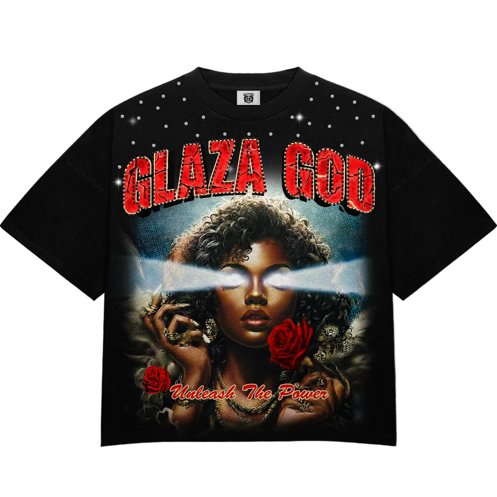 GLAZA GOD Flowers - Heavyweight Terry Oversized Tee- Black