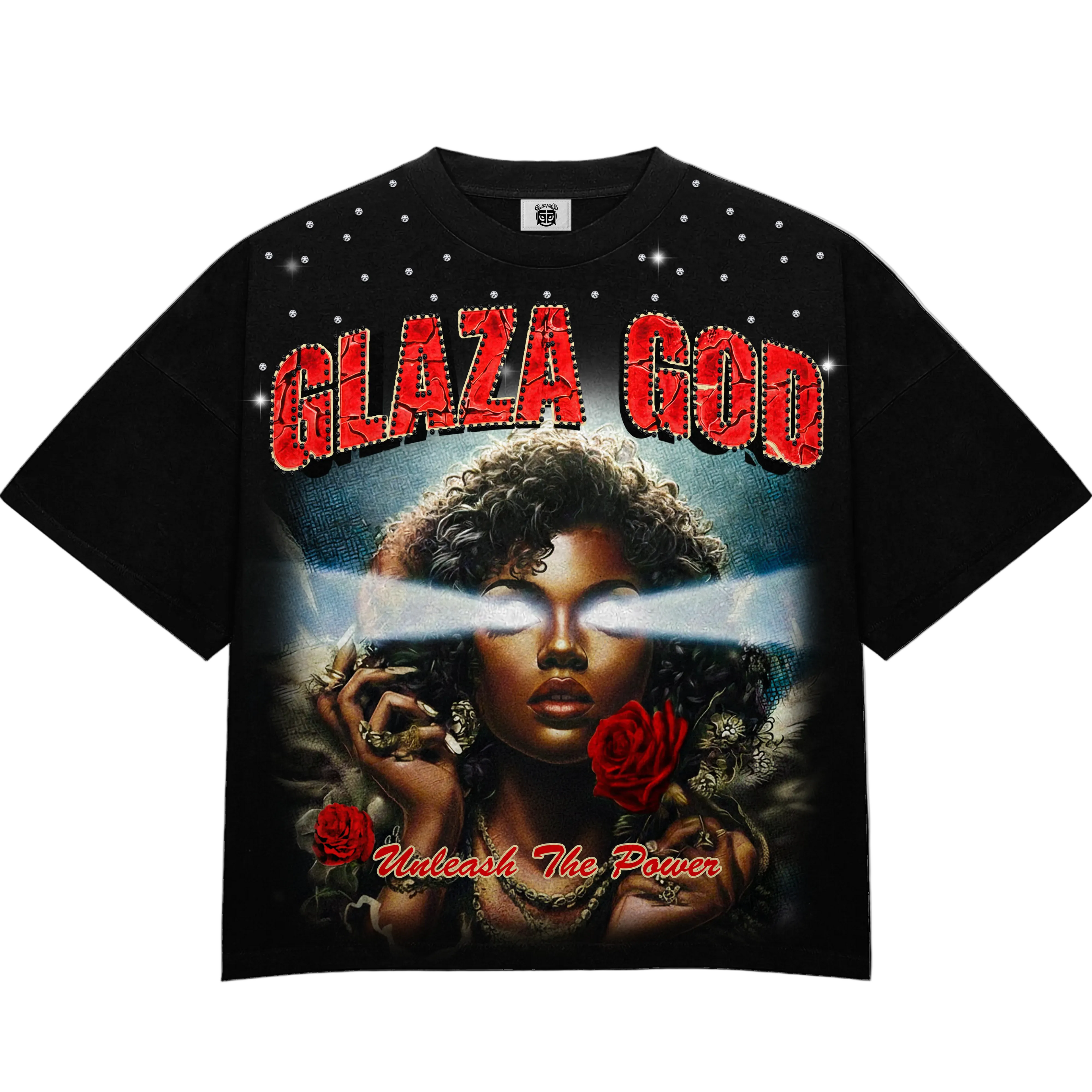 GLAZA GOD Flowers - Heavyweight Terry Oversized Tee- Black