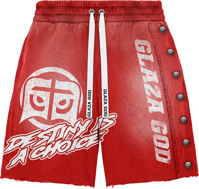 GLAZA GOD Heavyweight French Terry Shorts – Red Wash Hover Image