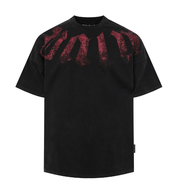 Palm Angels Black Washed Burgundy Gothic Print Tee Hover Image