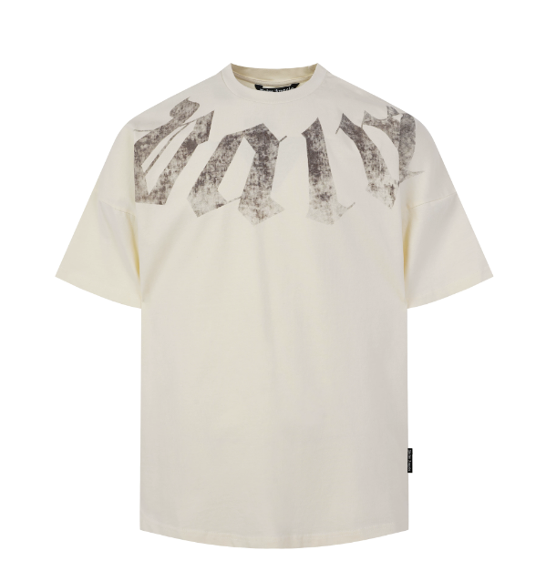 Palm Angels Cream Washed Grey Gothic Print Tee Hover Image