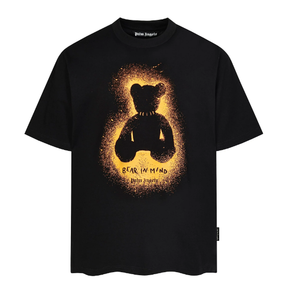 Palm Angels Black Bear In Mind Gold Spray Print Tee Hover Image