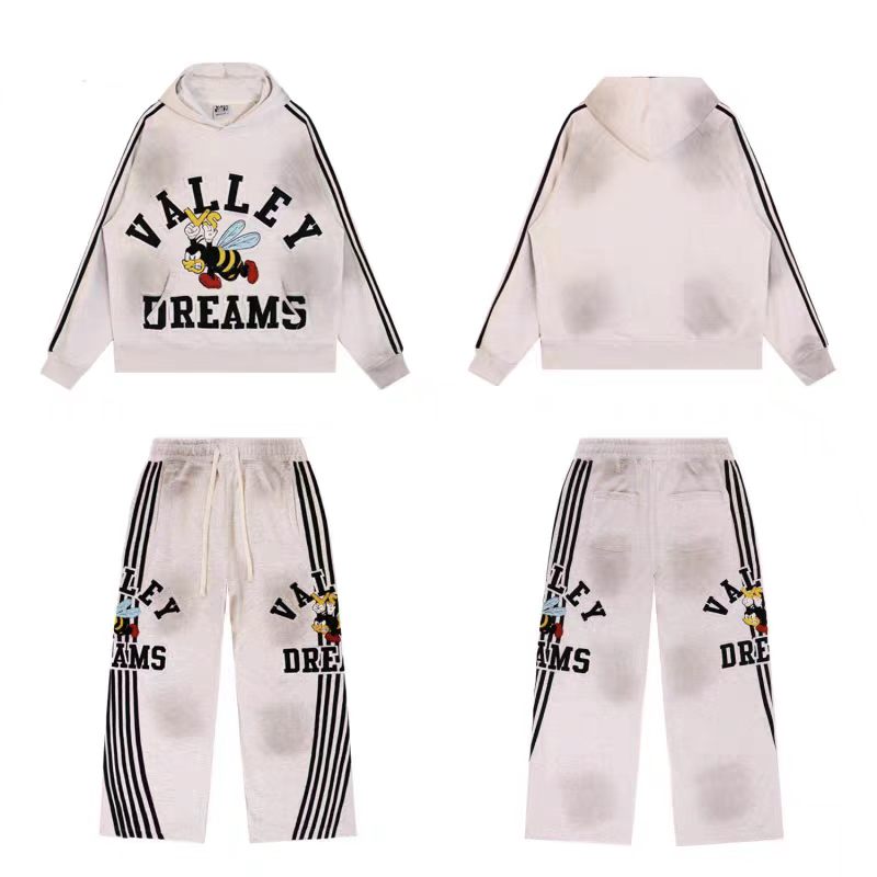 Vale Forever Vintage Bee Graphic Hoodie & Striped Sweatpants Set - Off White