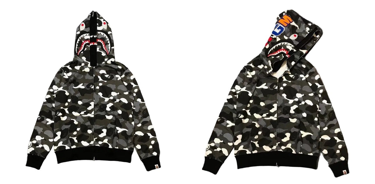 BAPE Shark Camo Full Zip Hoodie Black Grey