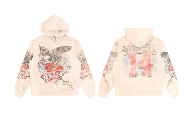 Vale Forever Vintage Eagle & Heart "14" Zip-Up Hoodie & Sweatpants Set - Off White Main Image
