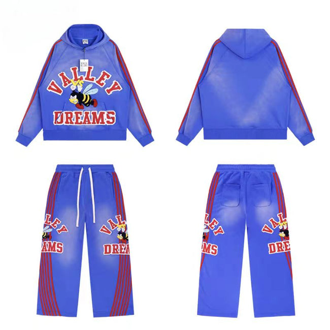 Vale Forever Vintage Bee Graphic Hoodie & Striped Sweatpants Set - Blue Hover Image