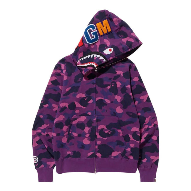 BAPE Purple Camo Tiger Shark Wide Full Zip Hoodie (SS22) Hover Image