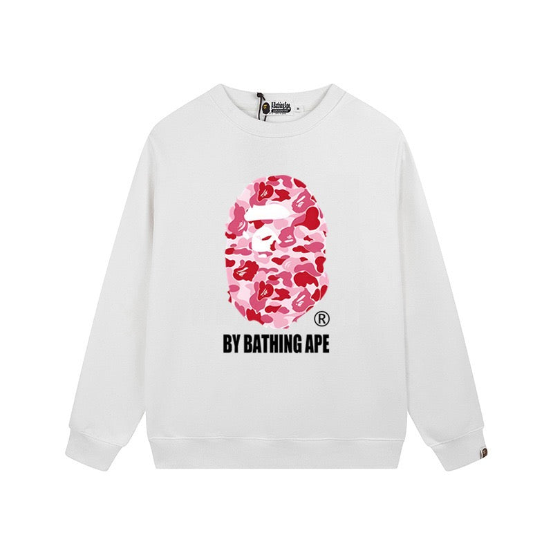 BAPE Pink Camo Ape Head Crewneck Sweatshirt White