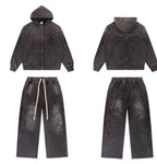 Vale Forever Vintage Gothic Cross Zip-Up Hoodie & Sweatpants Set - Charcoal / Washed Black