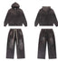 Vale Forever Vintage Gothic Cross Zip-Up Hoodie & Sweatpants Set - Charcoal / Washed Black