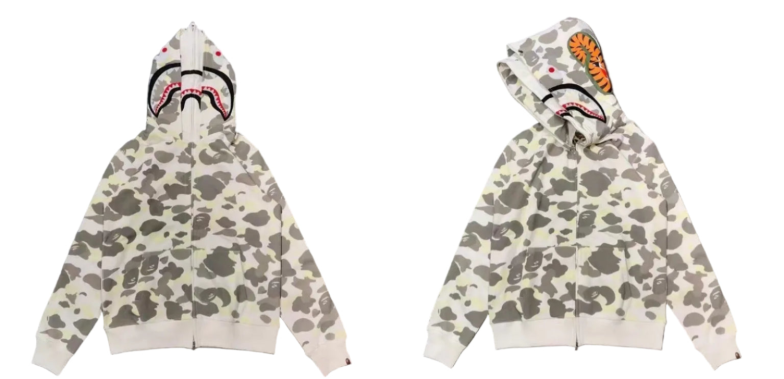 BAPE Shark Camo Full Zip Hoodie White Grey