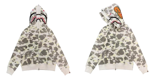 BAPE Shark Camo Full Zip Hoodie White Grey Hover Image