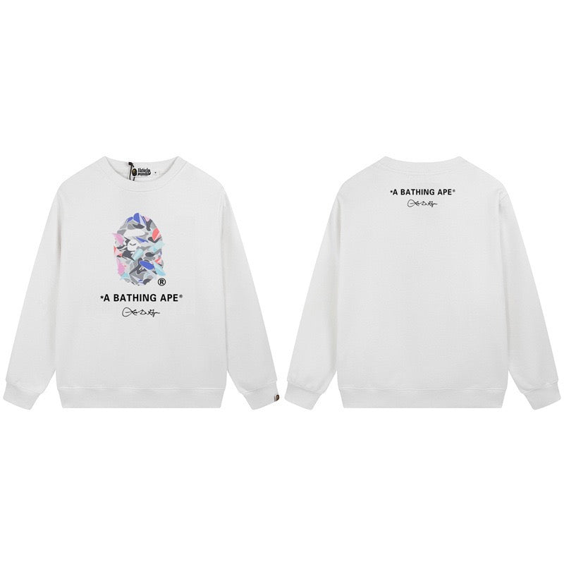 BAPE Abstract Ape Head Graphic Crewneck Sweatshirt White