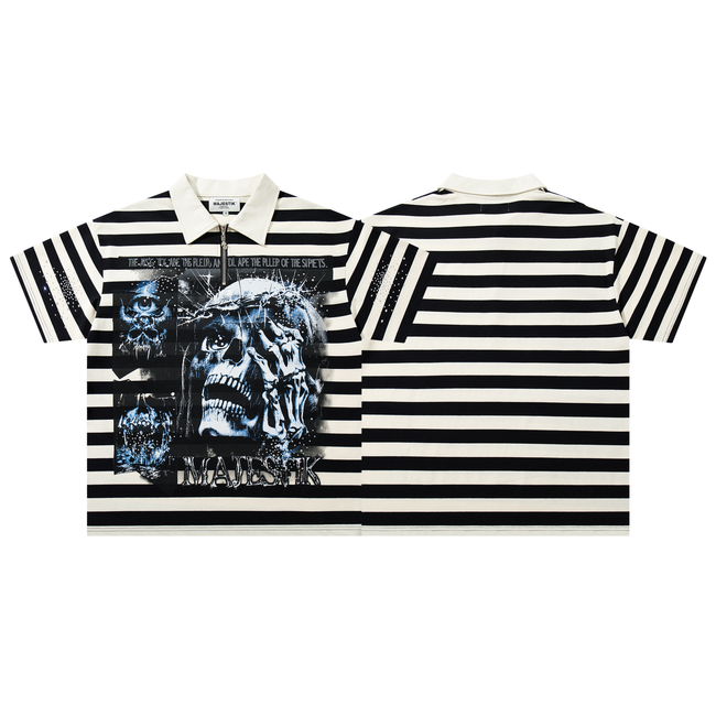 Majestik Striped Rhinestone Quarter-Zip Polo Hover Image