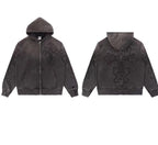 Vale Forever Vintage Gothic Cross Zip-Up Hoodie & Sweatpants Set - Charcoal / Washed Black