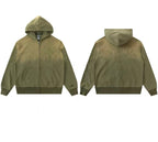 Vale Forever Vintage Gothic Cross Zip-Up Hoodie & Sweatpants Set - Olive Green