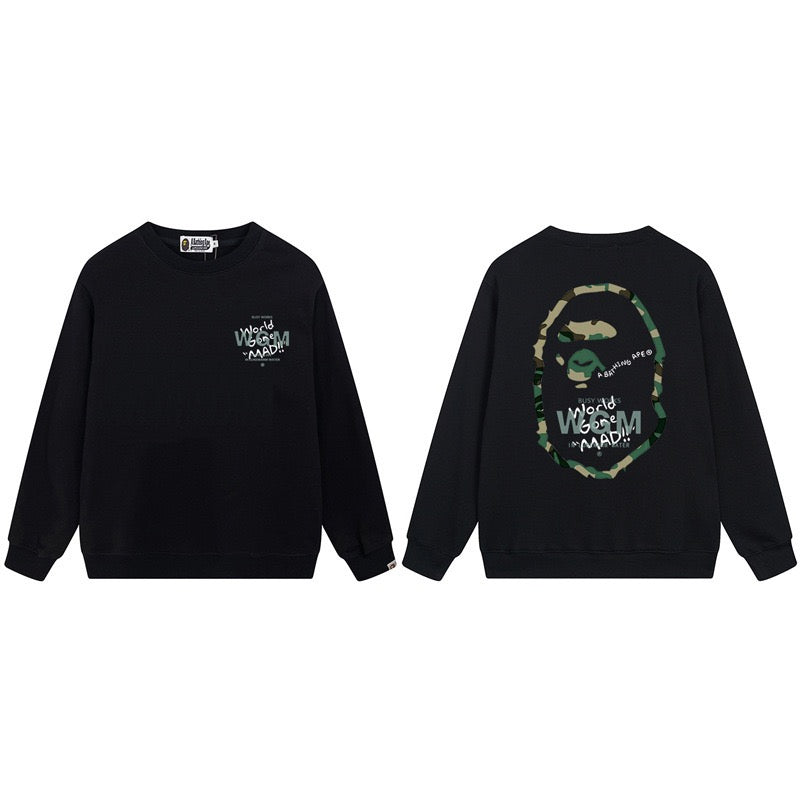 BAPE World Wide Mad Ape Head Graphic Crewneck Sweatshirt Black